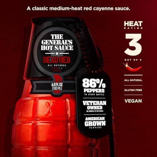 The General’s Hot Sauce Super 6 Hot Sauce Gift Set Variety with 5 Habanero, Cayenne or Jalapeño Pepper Hot Sauces & 1 Hot Maple Syrup - All-Natural, American Grown, Veteran-Owned, 6-Pack (6oz Bottles)