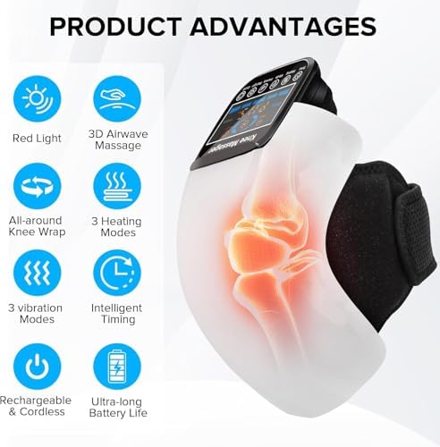 4-in-1 Knee Massager – Deep Heat, Red Light, Vibration & 3D Massage, Cordless and Portable with large LED Screen, Ideal for Joint Pain Relief & Post-Workout Recovery, Gift for Families and Friends