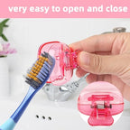 4 Pack Travel Toothbrush Head Covers Toothbrush Protector Cap Brush Pod Case Protective Portable Plastic Clip for Household Travel, Bathroom, School, Camping, Business (Grey, Red, Orange, Pink)