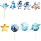 Gyufise 36Pcs Space Astronaut Cupcake Toppers Planet Rocket Telescope Trip to the Moon Cupcake Picks for Outer Space Baby Shower Gender Reveal Birthday Party Cake Decorations Blue
