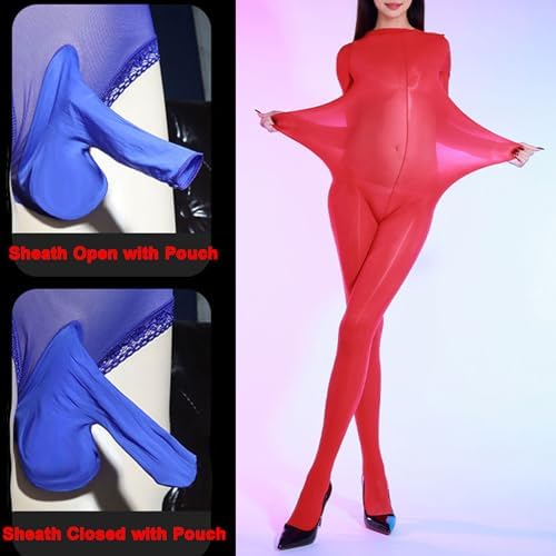 LESOYA Plus Size Shiny Bodystocking for Women Men Ultrathin Long Sleeve Bodysuit Catsuit Full Body Stocking