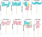 Gyufise 24Pcs Boy or Girl Cupcake Toppers Glitter Mustache Eyelash Gender Reveal Cupcake Picks Pink or Blue Cake Decorations for Baby Shower Gender Reveal Birthday Party Supplies