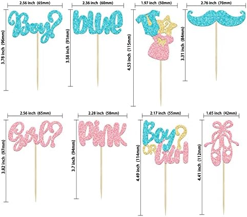 Gyufise 24Pcs Boy or Girl Cupcake Toppers Glitter Mustache Eyelash Gender Reveal Cupcake Picks Pink or Blue Cake Decorations for Baby Shower Gender Reveal Birthday Party Supplies