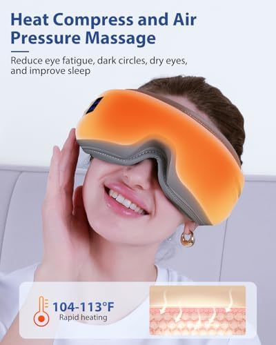 Eye Massager with Heat & Bluetooth Music, Fathers Day Birthday Gifts for Men Women Her Him, Heated Eye Mask for Migraines Relief, Reduce Strain, Headache Relief and Improve Sleep, Eye Care Device