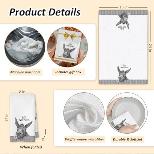 Funny Cute Donkey Hand Towels for Bathroom,1 PCS Hello Sweet Cheeks Kitchen Towels,Donkey Decorative Towels for Rustic Farmhouse Guest Towels,Gifts for Women,Pet Owners Housewarming - B04
