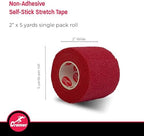 Cramer Eco-Flex Self-Stick Stretch Tape, Red, 2" x 5 yd, Cohesive Athletic Bandage Wrap, Athletic Trainer Flexible Sports Tape, Easy Tear Vet Wrap for Pets, Self Adhesive Bandage Roll, 5 Yards
