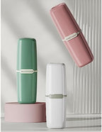 Green Toothbrush Travel Case, Portable Travel Toothbrush & Toothpaste Holder Cover Organizer Container with Mouthwash Cup for School, Camping, Business Trip, Bathroom Storage