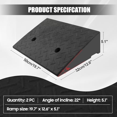 Heavy Rubber Curb Ramps, 5.1" Rise Height, 3 Tons(6600 LB), 2 PC, for Slope Ramps Driveway Curb Sidewalk Threshold, Suitable for Curb, Vehicle, Motorcycle, Bike, Wheelchair (5.1 inch Height, Black)