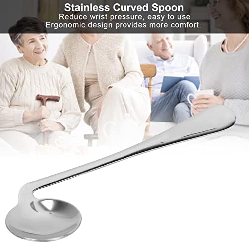 Self Feeding Curved Utensil Angled Spoon, Stainless Steel Curved Spoon, for Hand Tremors, Joint Pain or Elderly Use, Left Right Handed Grip Easy Offset Spoon(Right Hand)