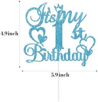 It's My 1st Birthday Cake Topper - Blue Glitter Happy First Birthday Cake Decor - Children's Cheers to One Year Old Birthday Party Supplies