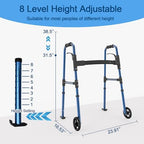 Loyoda Folding Walkers for Seniors, Medical Walker 5'' Front Wheel Lightweight Walker with Storage Bag and Skis Glides Height Adjustable Aluminum Compact Standard Walker （Blue）