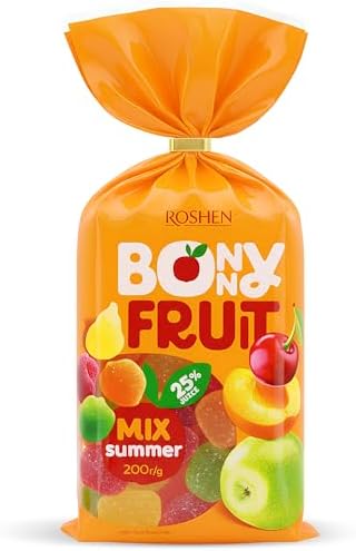 Roshen Bonny Fruit Summer Mix Gummy Candy, Made with 25% Fruit Juice, 200grams (Pack of 1)