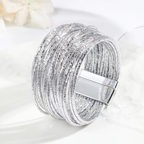 KunBead Leather Sparkly Wrap Bracelets for Women Handmade Braided Boho Multilayer Bracelet Wristband Cuff Bangle Boho Bohemian