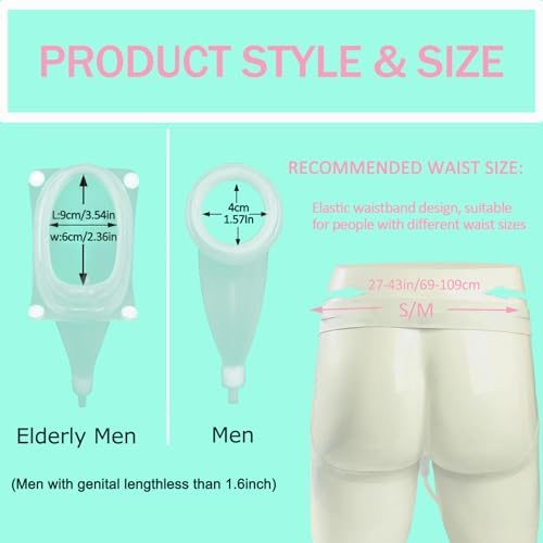 Wearable Urine Collector Bags Portable Urinals for Men, Condom Catheter Leak-Proof Reusable Silicone with 2 Catheters Bags, Male Urinal Collector for Elderly Men, Travelers (S/M, Blue)