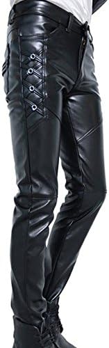 Idopy Men`s Black Slim Fit Soft PU Faux Leather Biker Pants