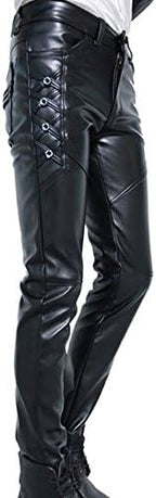 Idopy Men`s Black Slim Fit Soft PU Faux Leather Biker Pants