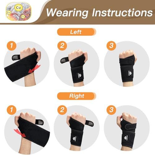 INDEEMAX 2 Pack Copper Wrist Brace Support for Carpal Tunnel, Pain Relief, Arthritis, Tendonitis, Adjustable Wrist Braces Compression Wraps Both Hands, Fit for Men and Women (Black-New)