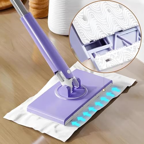Automatic Cloth Changing Mini Mop,Hands-Free Mini Mop Compatible With Face Towels,Hand-Free Wash Rotating Mop,Push-Pull Handle Design Mop,Wet Dry Mops For Floor Cleaning,With 2 Cloth (36.61in)