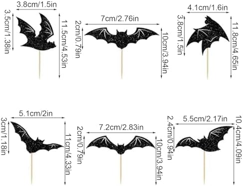 24Pcs Halloween Bat Cupcake Toppers Black Glitter Bat Cupcake Pick for Halloween Theme Baby Shower Kids Birthday Party Cake Decorations Supplies