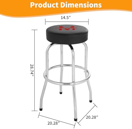 MaxWorks 51090 Swivel Bar Stool, Padded Seat with Chrome Plated Legs, Black, 300-Lb Capacity, 28-1/4" Tall, 14-1/2" Diameter Surface, Ideal for Garage, Shop, Workbench, Bar