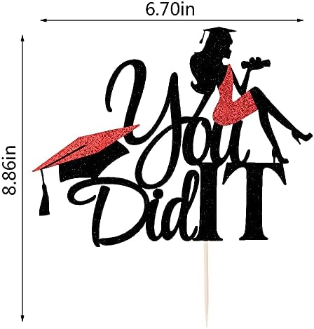 Congratulations on graduation Cake topper 2026 glitter girl graduation cake topper 2026 graduation decorations 2026 graduation party decoration supplies (black)
