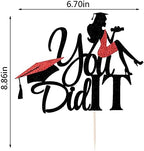Congratulations on graduation Cake topper 2026 glitter girl graduation cake topper 2026 graduation decorations 2026 graduation party decoration supplies (black)
