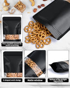 100 Pack Smell Proof Bags, Resealable Bags with Matte Window, Foil Pouch Stand Up Sealable Bags for Packaging（Black,3.5" x 5.1"）