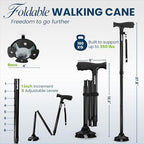 Walking Cane for Men & Women – Foldable, Adjustable, Self-Standing Cane with 360° Pivot Base, Comfortable Grip, Heavy Duty Canes for Women, Collapsible Walking Stick with Travel Bag for Seniors Adults