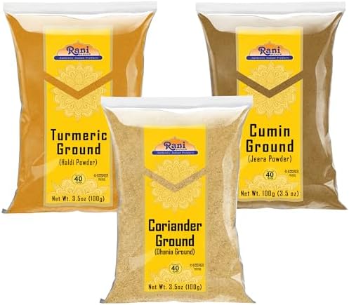 Rani Turmeric Ground, Coriander Powder, Cumin Ground ~ 3.5oz (100g) Combo Pack of 3 ~ All Natural | 100% Pure, Salt Free | Vegan | Gluten Friendly | NON-GMO | Indian Origin