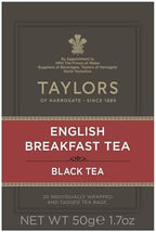 Taylors of Harrogate English Breakfast, Black Tea, Individually Wrapped Bags, 20 Count (Pack of 1), Rich, Bright & Malty, Caffeinated, Enjoy Hot or Iced, 20 Teabags