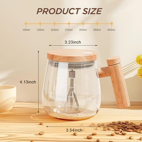 Self Stirring Mug, Electric Mixing Cup Lightweight Self Stirring Coffee Mug Electric High Speed Mixing Cup For Stir Mixed Drink Office Milk Protein for Office Home 400ml (Clear)