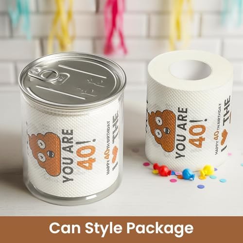 Can-shaped Packaging - 40th Birthday Gifts for Men Him Women Her Toilet Roll Paper - 40th Birthday Decorations, Party Supplies Favors - 40 Years Old Funny Gag Gift Ideas, Bday Present for Friends