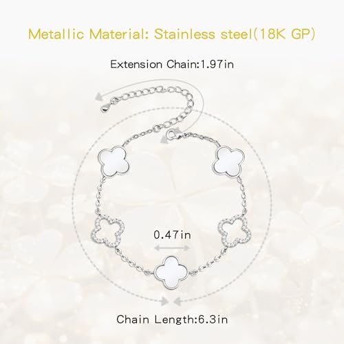 Clover Bracelet for Women 18k Gold Plated Silver Lucky Four Leaf Link Chain Bracelets Charm Trendy Jewelry Gifts for Women