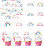 36PCS Edible Rainbow Cupcake Toppers Wafer Paper Groovy Cake Picks Edible Hippie Rain Bow Cake Topper Two Groovy Cupcake Picks for Hippie Theme Party Decor