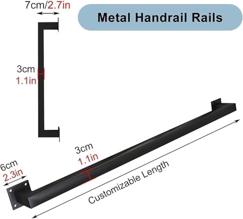 1ft-20ft Metal Staircase Handrail, Black Galvanized Industrial Iron Hand Rail for Outdoor Indoor Stairs Porch Deck(1ft)