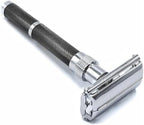 Parker, 96R Graphite Gray Long Handle Butterfly Open Double Edge Safety Razor for Men, 5 Parker Premium Platinum Double Edge Razor Blades Included