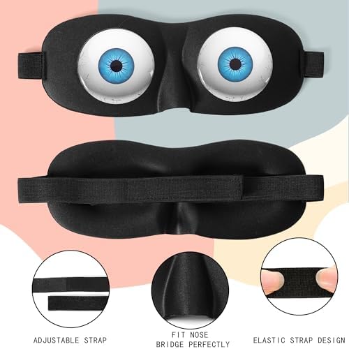 Sleep Eye Mask for Men Women Kids Funny 3D Sleeping Mask Adjustable Strap 2 Pack Eye Shade Cover for Travel, Black(Assorted A)