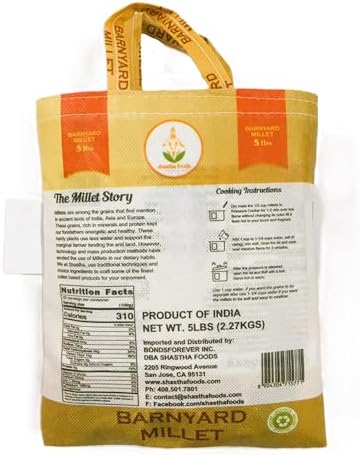Shastha Barnyard Millet - 5 Lbs (Pack of 1) -Processed, Unpolished & Hulled