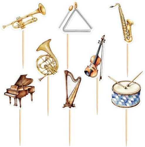 32Pcs Musical Instruments Cupcake Topper Horn Harp Saxohpone Violin Cupcake Picks Orchestral Food Picks for Musician Birthday Cupcake Decoration Orchestral Music Party Supplies