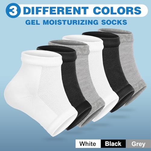 6 Pairs Moisturizing Heel Socks for Cracked Heel Treatment, Foot Care Toeless Socks to Soften and Hydrate Dry Cracked Feet Heels, Cracked Heel Repair Socks, Gel Socks for Dry Cracked Feet