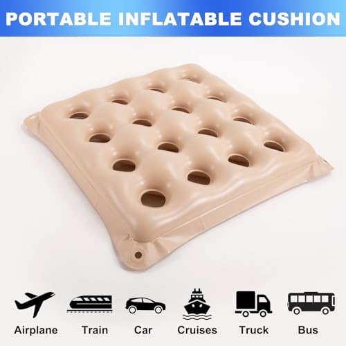 2-Pack Inflatable Waffle Cushion for Pressure Relief, Portable Air Seat Cushion for Office Chair Car Seat Wheelchair, Breathable Seat Pad for Sciatica & Long Sitting, Includes Air Pump & Storage Bag