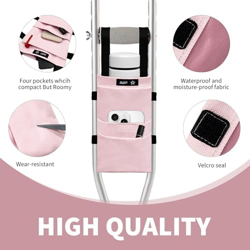 SPRING SEAON Crutch Bag Water-Resistant Pouch Lightweight Accessory Storage Carry Kit Cup and Bottle Pocket Holder Crutches Accessories for Kids, Men, Women Pink