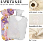 Pink Purple White Yellow Daisies Hot Water Bottle with Cute Cover 2L Winter Hot Water Bag Portable Hot Water Bottles for Neck, Shoulders and Legs Pain Relief, Menstrual Cramps