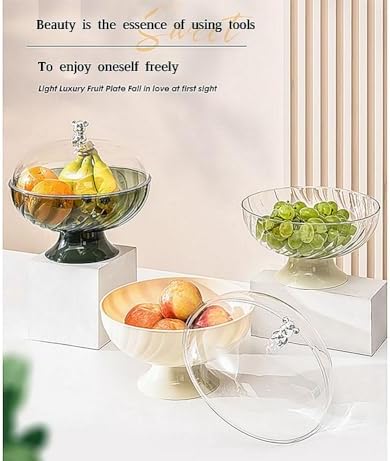 Fruit tray living room coffee table snack bowl basket, cream decoration thickened plastic drain fruit stand fruit bowl with lid (green)