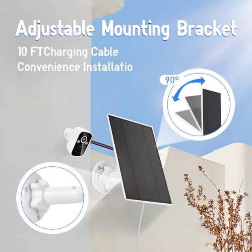 5W Solar Panel, IP 65 Waterproof 5V Micro USB Port for Security Cameras Wireless Outdoor, Compatible with Rechargeable Battery Security Camera