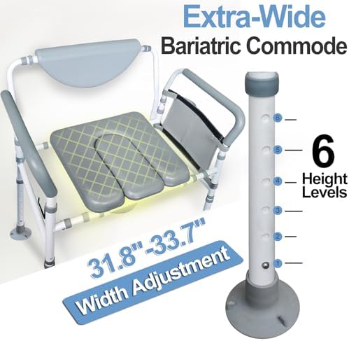 Aliseniors Heavy Duty Bedside Commode, 500lbs Extra-Wide Bariatric Commode Chair for Adults & Seniors, Portable Toilet Seat with Arms, Adjustable Potty Chair Bucket with Lid, Tool-Free Assembly