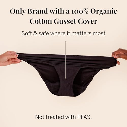 Pixie Organic Cotton Gusset Period Underwear - Best Leakproof Panties with BloatFit™ Technology Ultra Soft Black