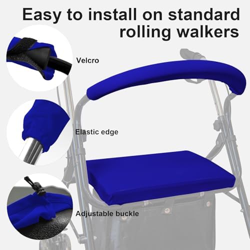 Rollator Walker Seat & Backrest Rollbar Covers Set - Adjustable Patterns, Navy Blue