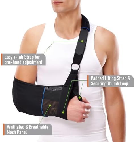 Arm Sling – Lightweight & Breathable Medical Sling with Adjustable Shoulder Strap for Torn Rotator Cuff, Broken or Fractured Forearm Bones, One size fits most