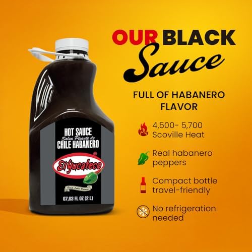 El Yucateco Black Label Habanero Hot Sauce, Authentic Mexican, Bold & Spicy, 68 oz Half Gallon, Professional Foodservice Bottle